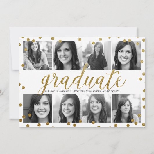 8フォト金ゴールドグリッタールック卒業招待状 招待状 (正面)