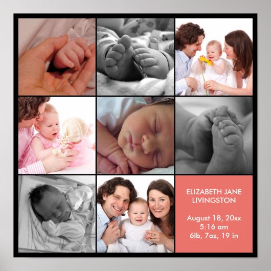 8ベビーフォトモダンコラージピンクブ縁どラック ポスター (正面)