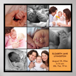 8ベビー写真モダンコラージュ黄色縁ど黒 ポスター