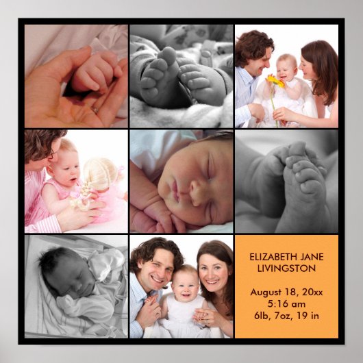 8ベビー写真モダンコラージュ黄色縁ど黒 ポスター (正面)