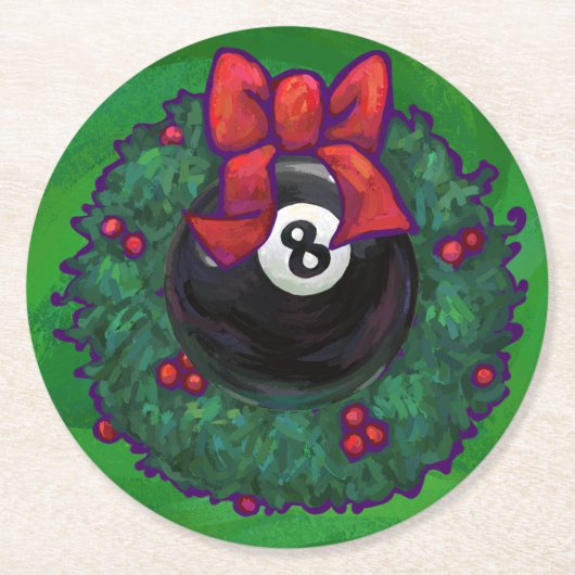 8ボールクリスマスリース ラウンドペーパーコースター (正面)