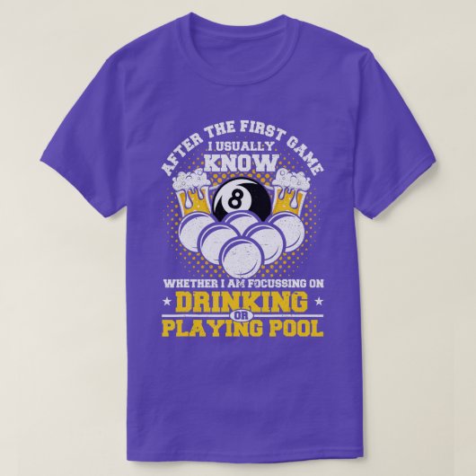 8ボール遊のビリヤーまたは飲みビールおもしろいビリヤー Tシャツ (デザイン正面)