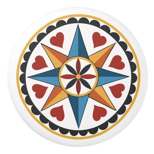 8ポイントスター&ハートアミッシュオランダ16進サインノブ セラミックノブ (正面)