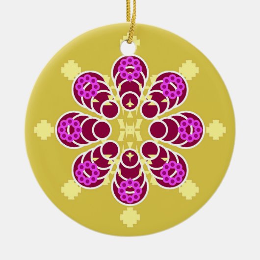 8ポイントマンダラ、マスタード金ゴールド、紫 セラミックオーナメント (正面)