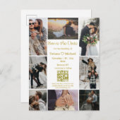 8モダン枚の写真コラージュqrコード日付金ゴールドを保存 案内ポストカード (正面/裏面)