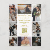 8モダン枚の写真コラージュqrコード日付金ゴールドを保存 案内ポストカード (正面)