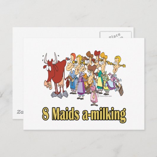 8人のメイドの乳を飲む8日目のクリスマス シーズンポストカード (正面/裏面)