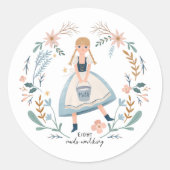 8人のメイドの乳搾り12日のクリスマスフォーク ラウンドシール (正面)