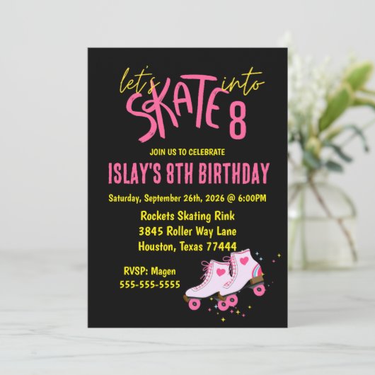8人の誕生日パーティーの招待状にスケートしよう 招待状 (スタンド正面)
