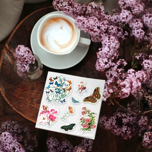 8個のヴィンテージ植物性フローラ蝶コンター シール