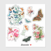 8個のヴィンテージ植物性フローラ蝶コンター シール (シート)