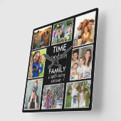 8写真テンプレート時間とファミリー引用文ブラック スクエア壁時計 (傾斜)