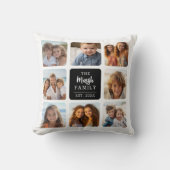 8写真中央に家族の名前を付けたコラージュ – 黒 クッション (正面)