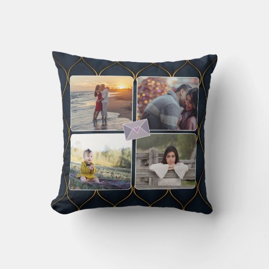 8写真/黒エレガント金ゴールド紫の愛ハート クッション (正面)