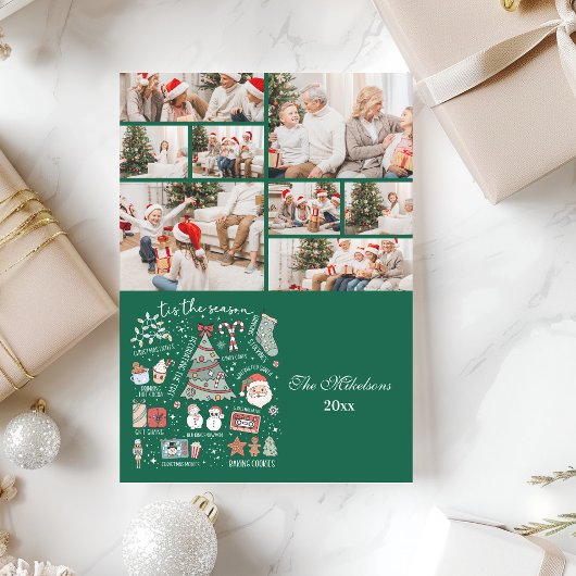 8写真Tis The Seasonレトログリーンクリスマス シーズンカード