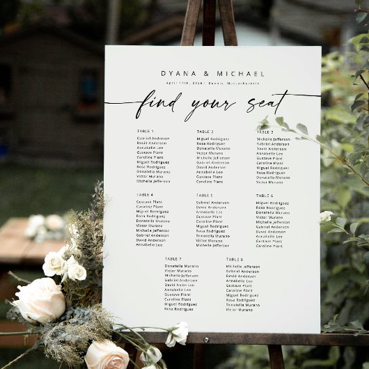 8台のモダンテーブルで座席表を見つける ポスター