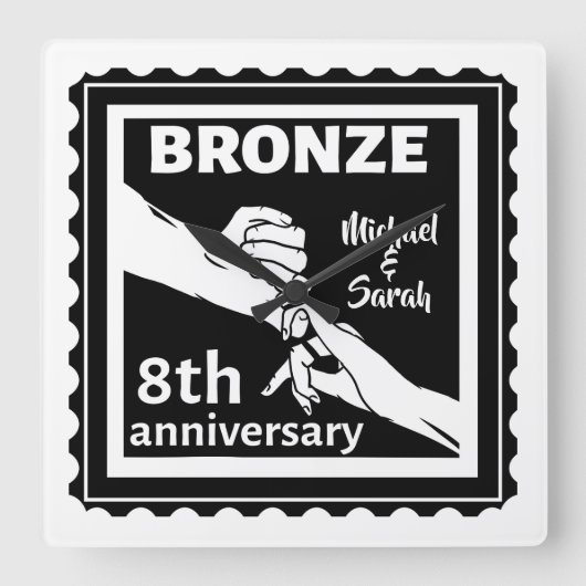 8周年結婚記念品伝統的ブロンズ スクエア壁時計 (正面)