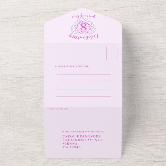 8周年記念の結婚式の返信は、ツートンカラーのトルマリンです。 オールインワン招待状 (外側)