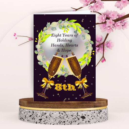 8周年記念カードパール、ワイングラス&リース カード
