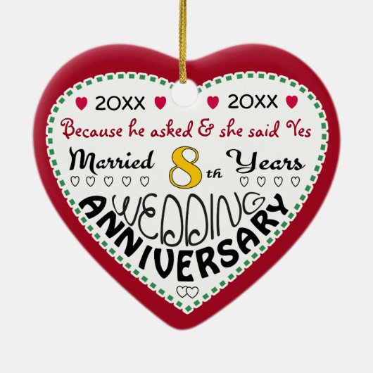 8周年記念ギフトハート型クリスマス セラミックオーナメント (裏面)