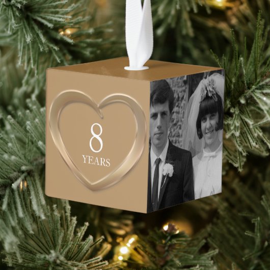 8周年記念ハートと写真 キューブオーナメント (ツリー)
