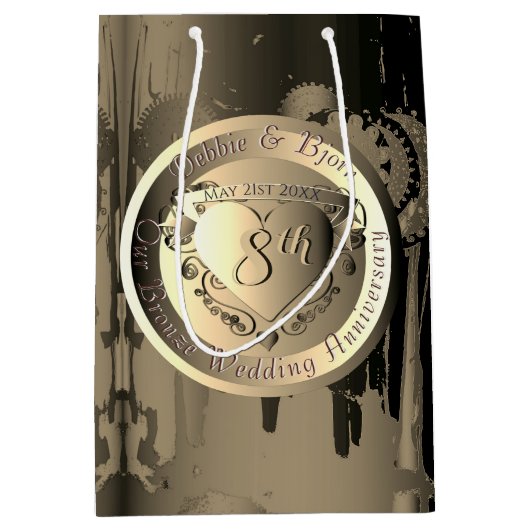 8周年記念結婚銅ハートメダリオンメッド ミディアムペーパーバッグ (正面)