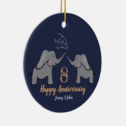 8回のブ結婚ロンズ記念象のカップル セラミックオーナメント (右)