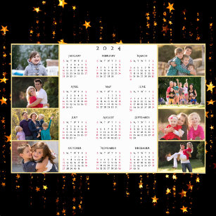 8家族パーソナライズされた写真コラージュ2024カレンダー ポスター