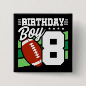 8年オールドサッカーパーティーテーマ8th誕生日ボーイ 缶バッジ (正面)