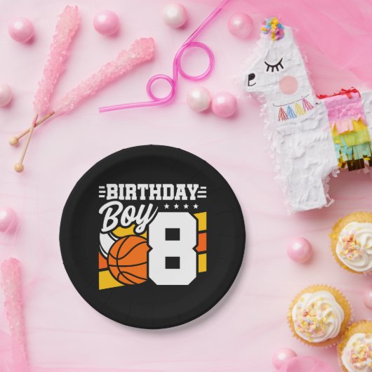 8年オールドバスケットボールパーティーテーマ8th誕生日ボーイ ペーパープレート (パーティー)
