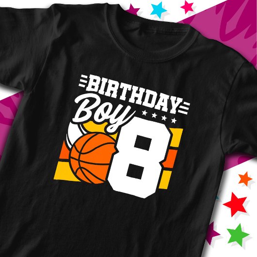 8年オールドバスケットボールパーティーテーマ8th誕生日ボーイ tシャツ