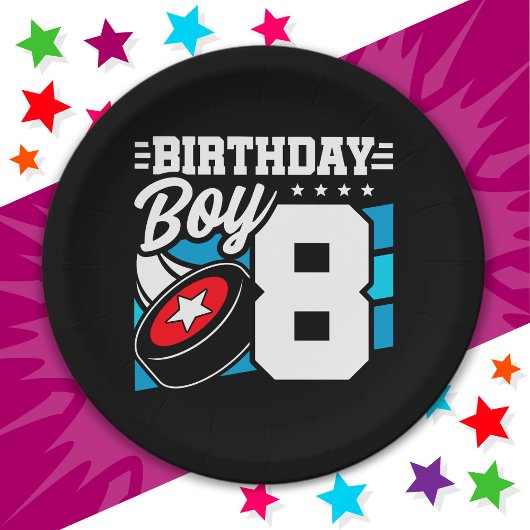 8年オールドホッケーパーティーテーマ第8誕生日ボーイ ペーパープレート