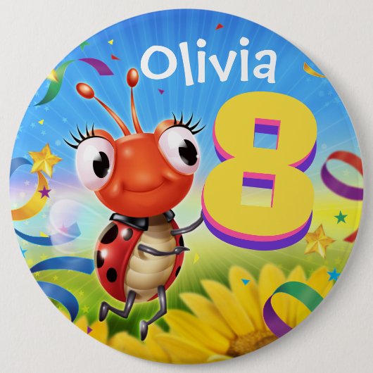 8年カスタム誕生日バッジLittle Ladybug範囲 缶バッジ (正面)