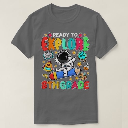 8年生のスケートで滑る宇宙飛行士バックTを再現する準備ができている Tシャツ (デザイン正面)