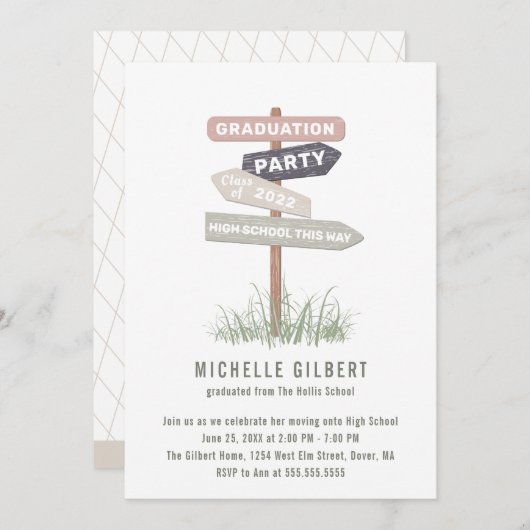 8年生卒業パーティー ストリートサイン 招待状 (正面/裏面)