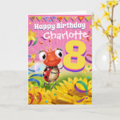 8年間のカスタムバースデーカードLittle Ladybug range カード (黄色い花)
