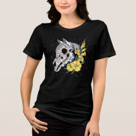 8月のグラジオラスと馬の頭蓋骨 トライブレンドTシャツ