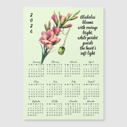 8月の誕生花と誕生石カレンダー (正面)
