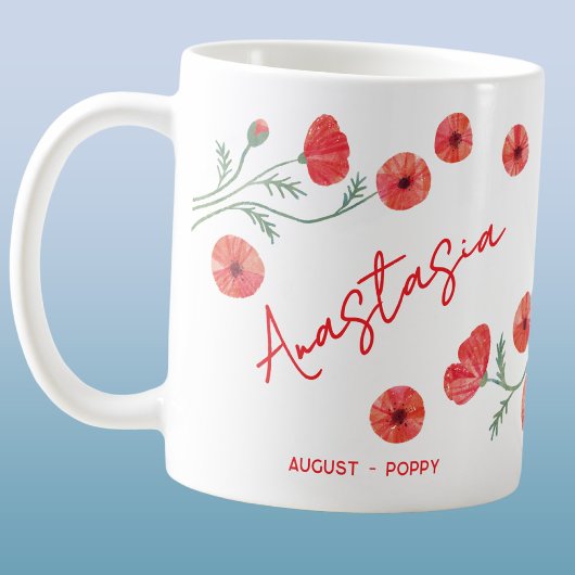 8月の誕生花 ポピー 名前入り コーヒーマグカップ