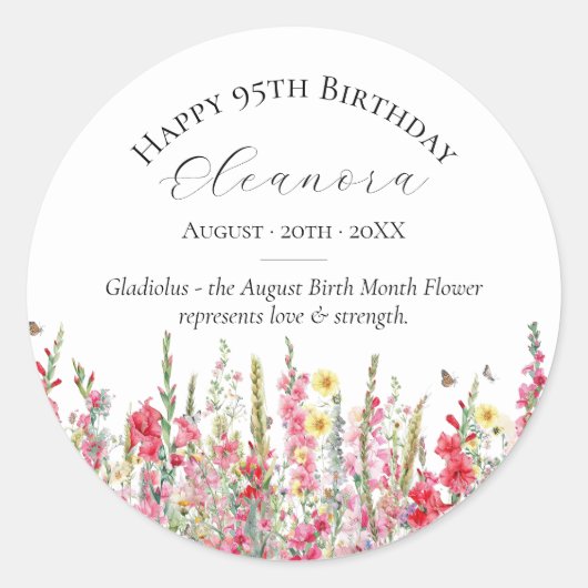 8月の95歳誕生日カスタムステッカー 誕生花 ラウンドシール (正面)
