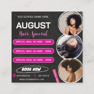 8月ヘアスペシャルチラシ ヘアサロン ウィッグセール エンクロージャーカード