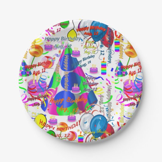 8月12日誕生日用紙皿 ペーパープレート (正面)