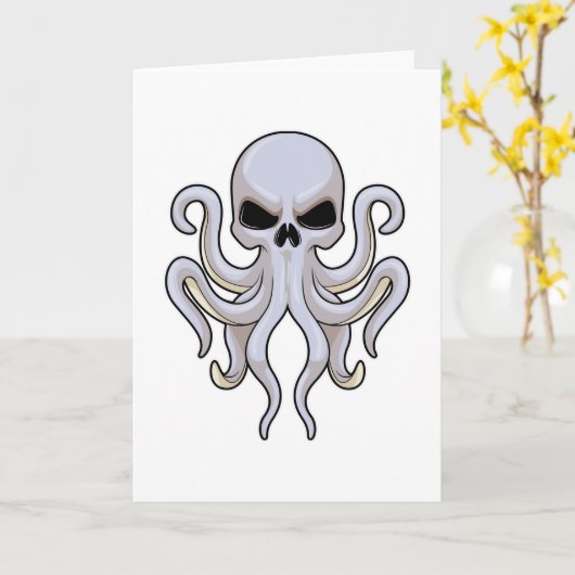 8本の腕と骷髏のタコ カード (黄色い花)