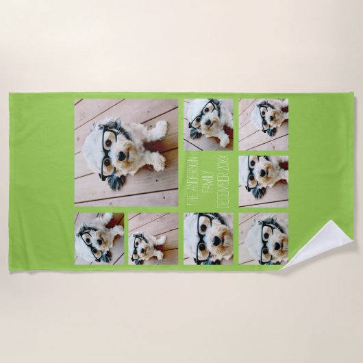 8枚のカスタム写真でフォトコラージュを作成 – ライム ビーチタオル (正面)