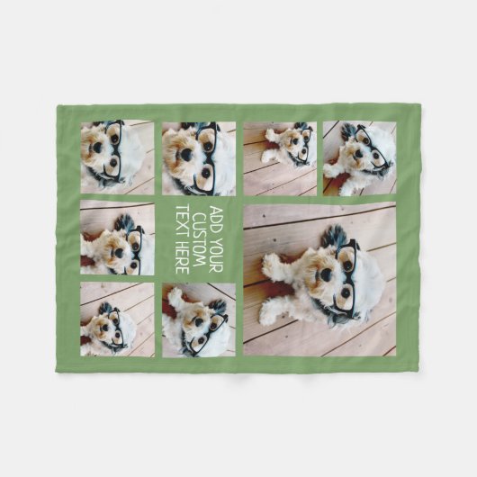 8枚のカスタム写真を緑で囲んだフォトのコラージュを作成 フリースブランケット (正面(横))