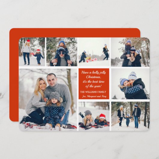 8枚のフォトクリスマスコラージュカード 招待状 (正面/裏面)