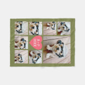 8枚のフォトコラージュハート----緑のピンク フリースブランケット (正面(横))