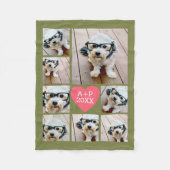 8枚のフォトコラージュハート----緑のピンク フリースブランケット (正面)