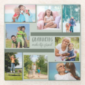 8枚の写スタイリッシュ真コラージュの祖父母緑 ガラスコースター (正面)