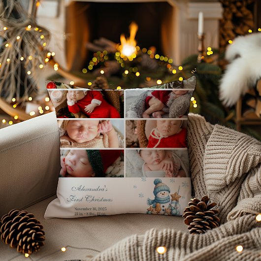 8枚の写真で赤ちゃんの初めてのクリスマスをお知らせ クッション